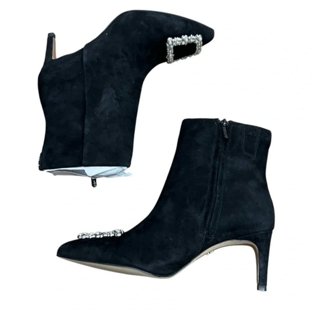 Sam Edelman Black Suede Boots with Pearl accents 2.5 inch heal Size 7.5 - Picture 1 of 11